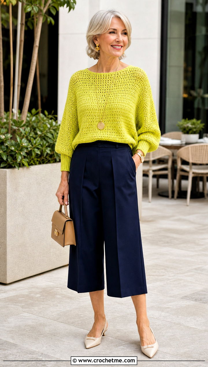 Dolman Sleeve Crochet Sweater With Culottes - 25 Crocheted Sweaters For Women outfit ideas