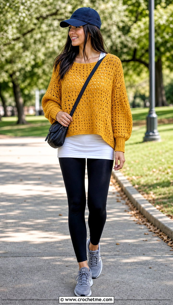 Dolman Sleeve Crochet Top With Leggings - 35 crochet top sleeves outfit ideas