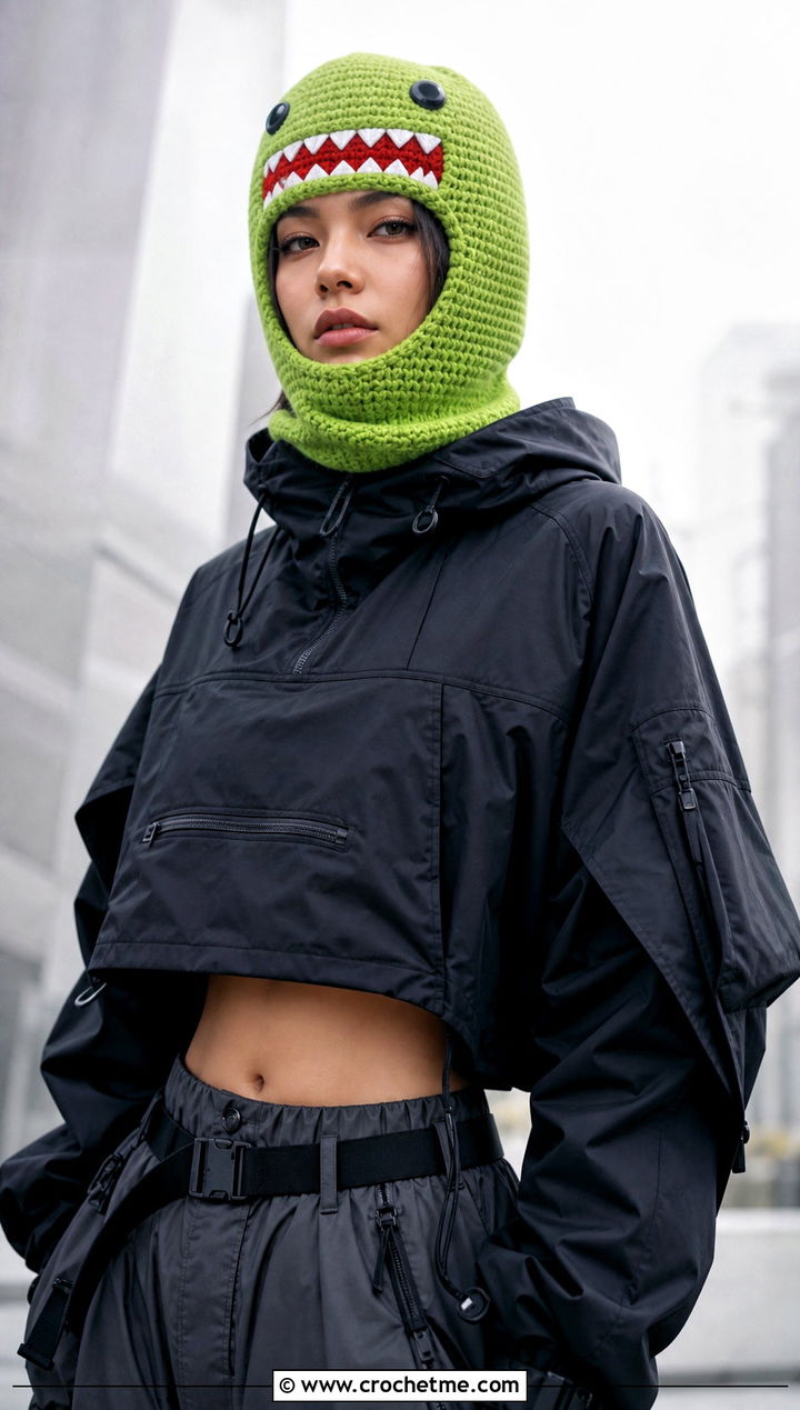 Domo Kun Crochet Balaclava Hat With Techwear Pants - 25 Domo Kun Crochet Hat outfit ideas