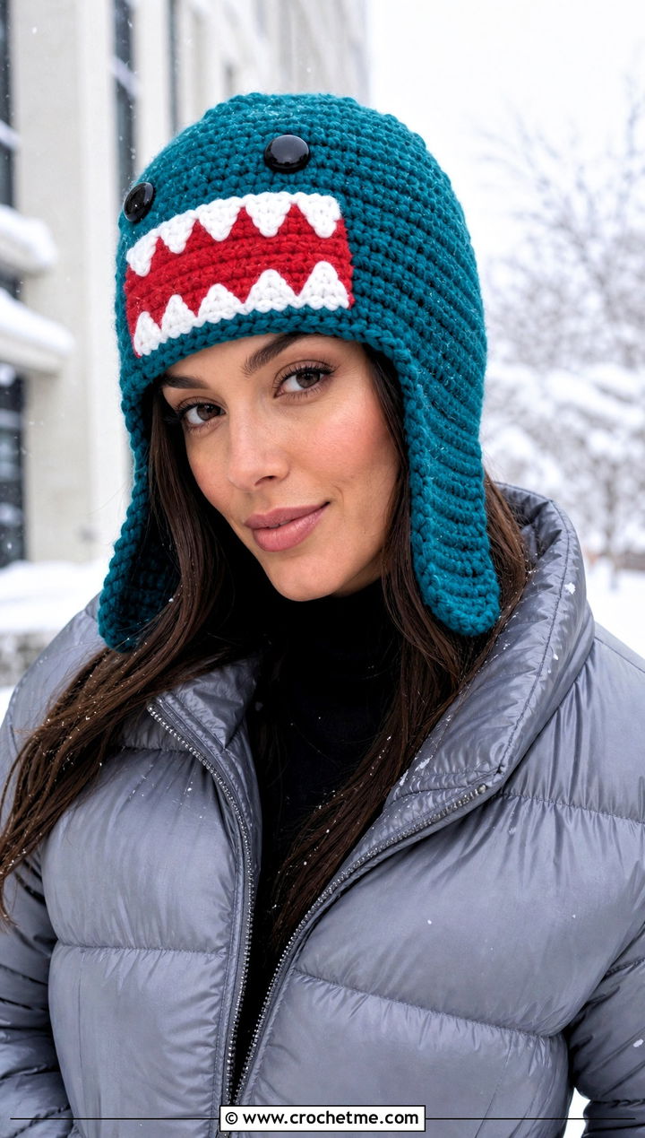 Domo Kun Crochet Trapper Hat With Puffer Jacket - 25 Domo Kun Crochet Hat outfit ideas