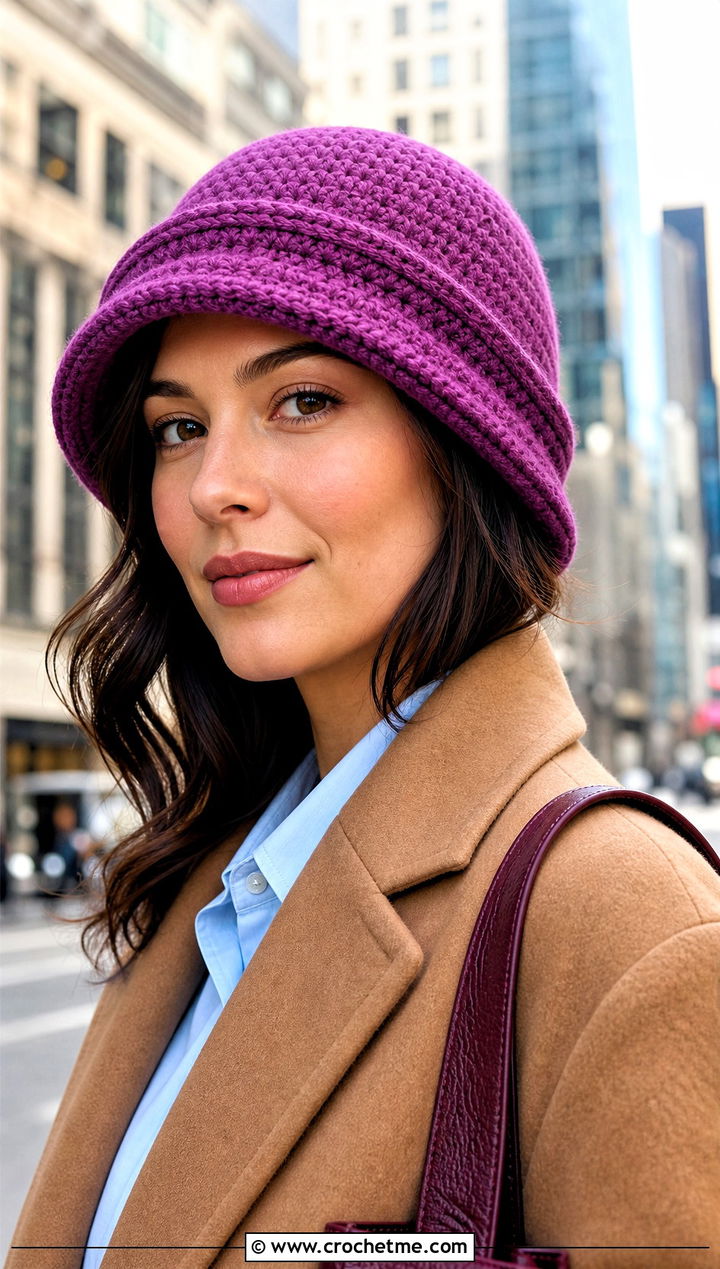 Double Brim Crochet Beanie With Camel Coat - 35 basic crochet beanie outfit ideas