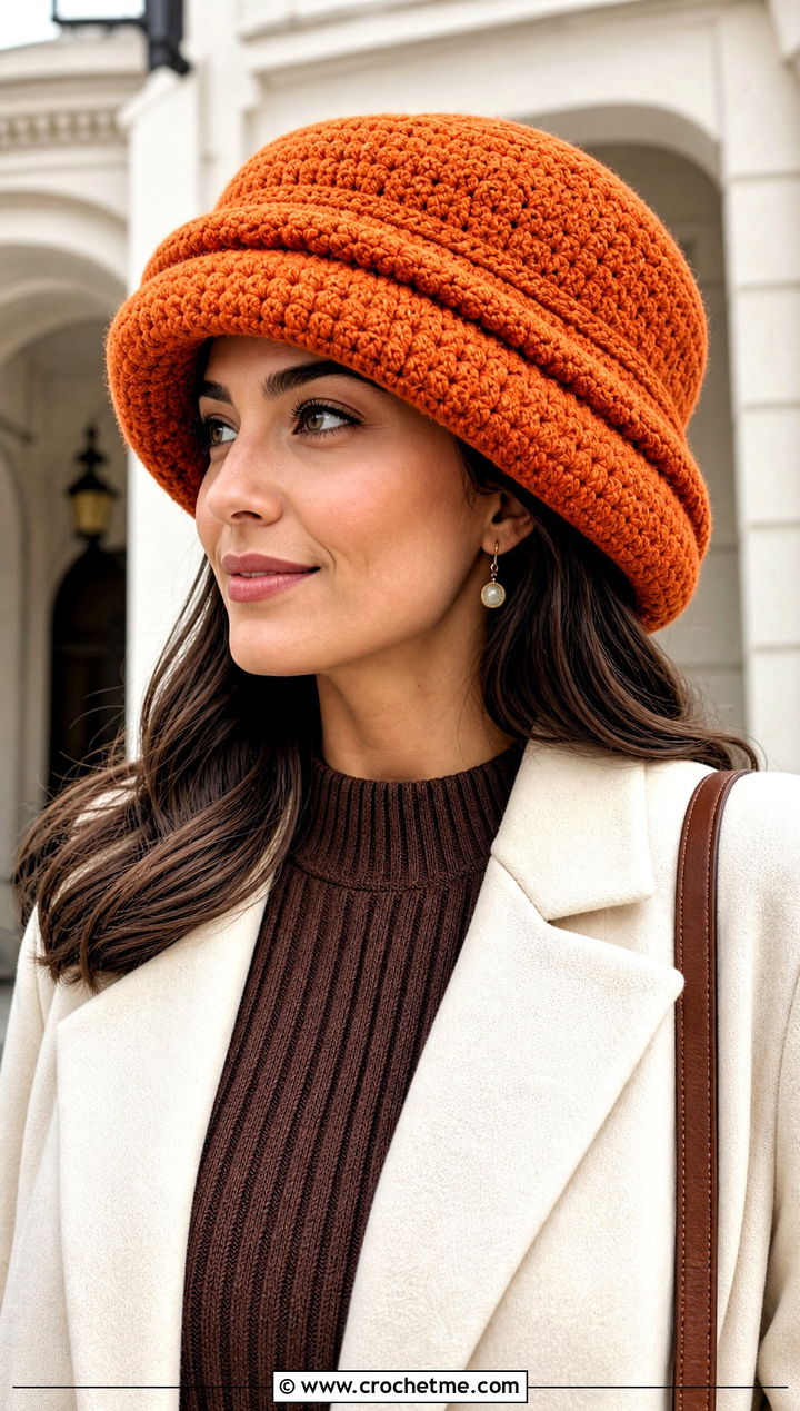 Double Brim Crochet Hat With Sweater Dress - 15 simple double crochet hat outfit ideas