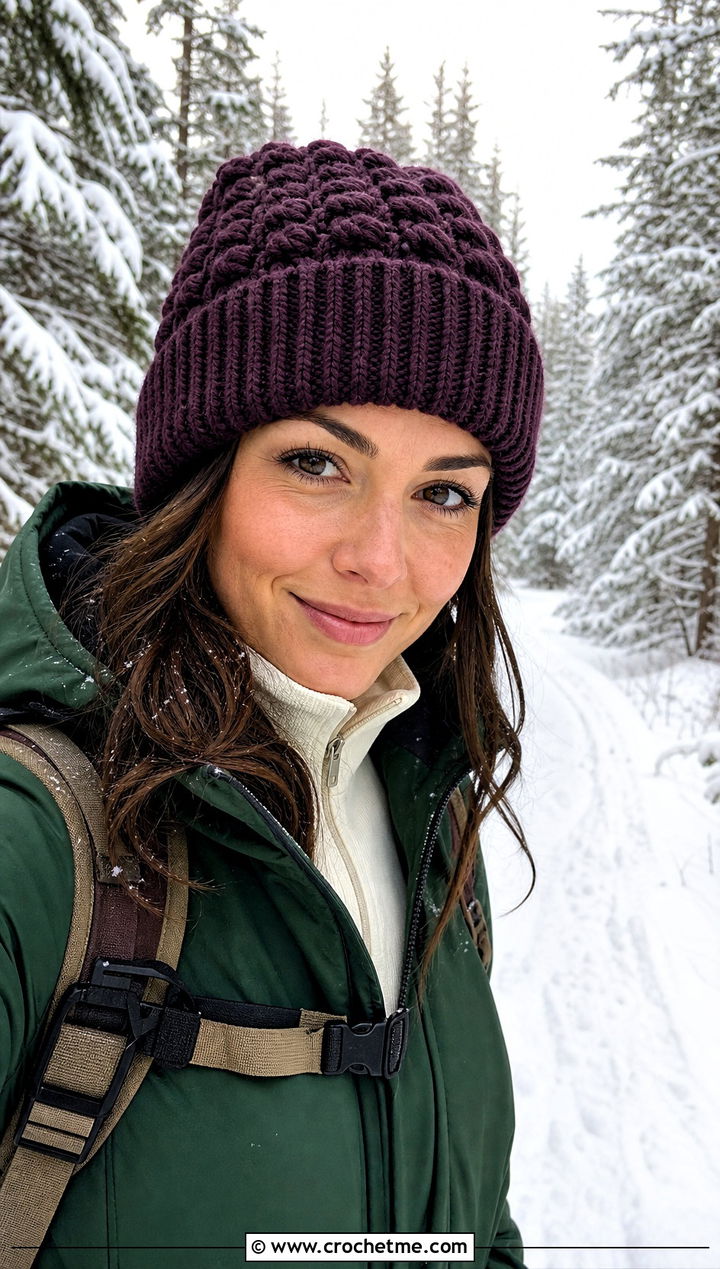 Double Brim Shell Stitch Beanie With Parka - 15 Crochet Shell Stitch Beanie outfit ideas