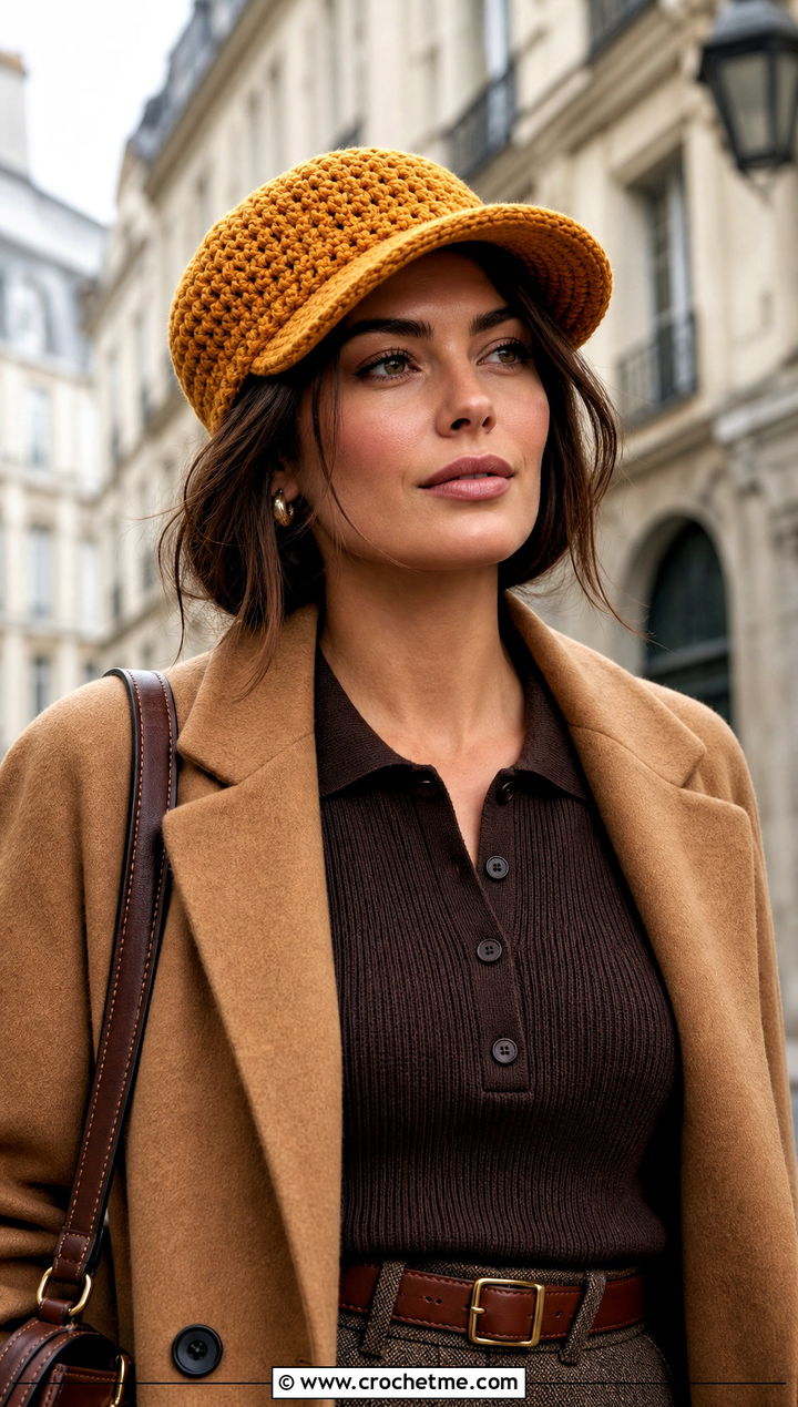 Double Crochet Newsboy Hat With Wide Leg Trousers - 30 double crochet hat outfit ideas