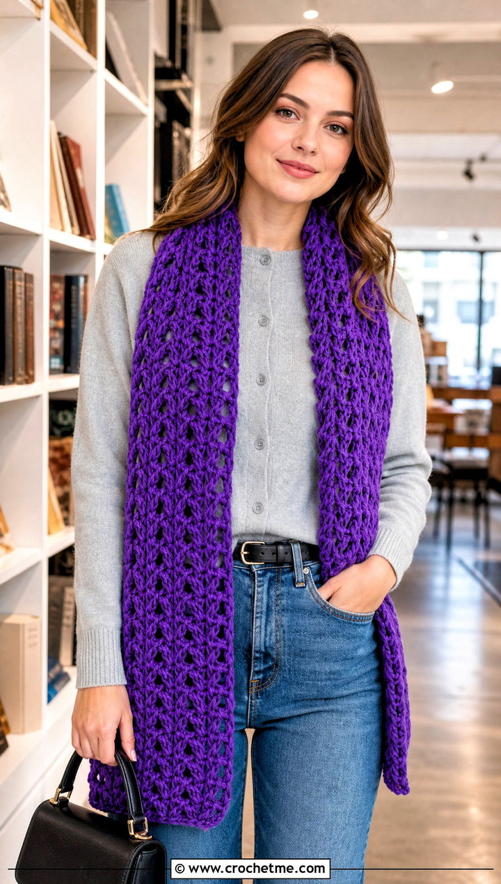 Double Crochet V Stitch Scarf With Cardigan - 30 crochet v stitch scarf outfit ideas