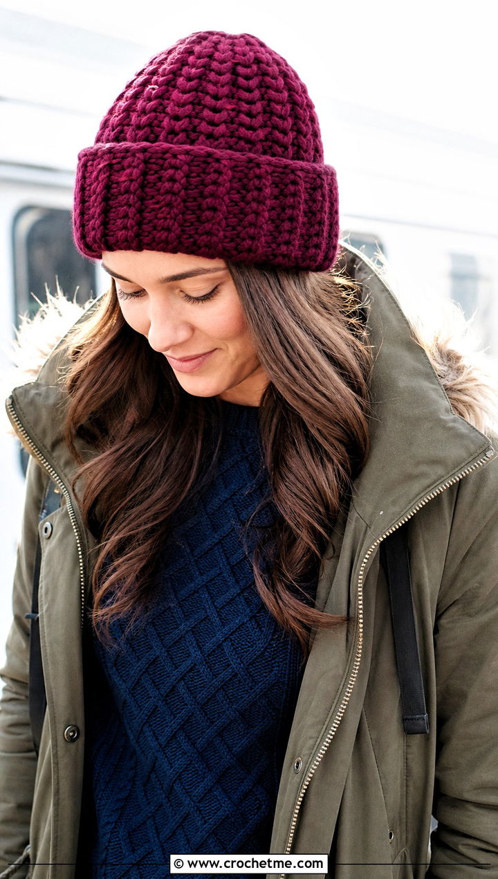 Double Cuff Chunky Ribbed Crochet Hat With Parka - 25 Chunky Ribbed Crochet Hat outfit ideas