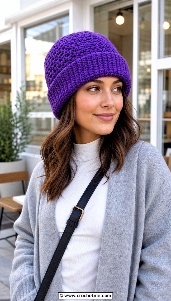 Double Cuff Moss Stitch Beanie With Long Cardigan - 20 Crochet Moss Stitch Beanie outfit ideas