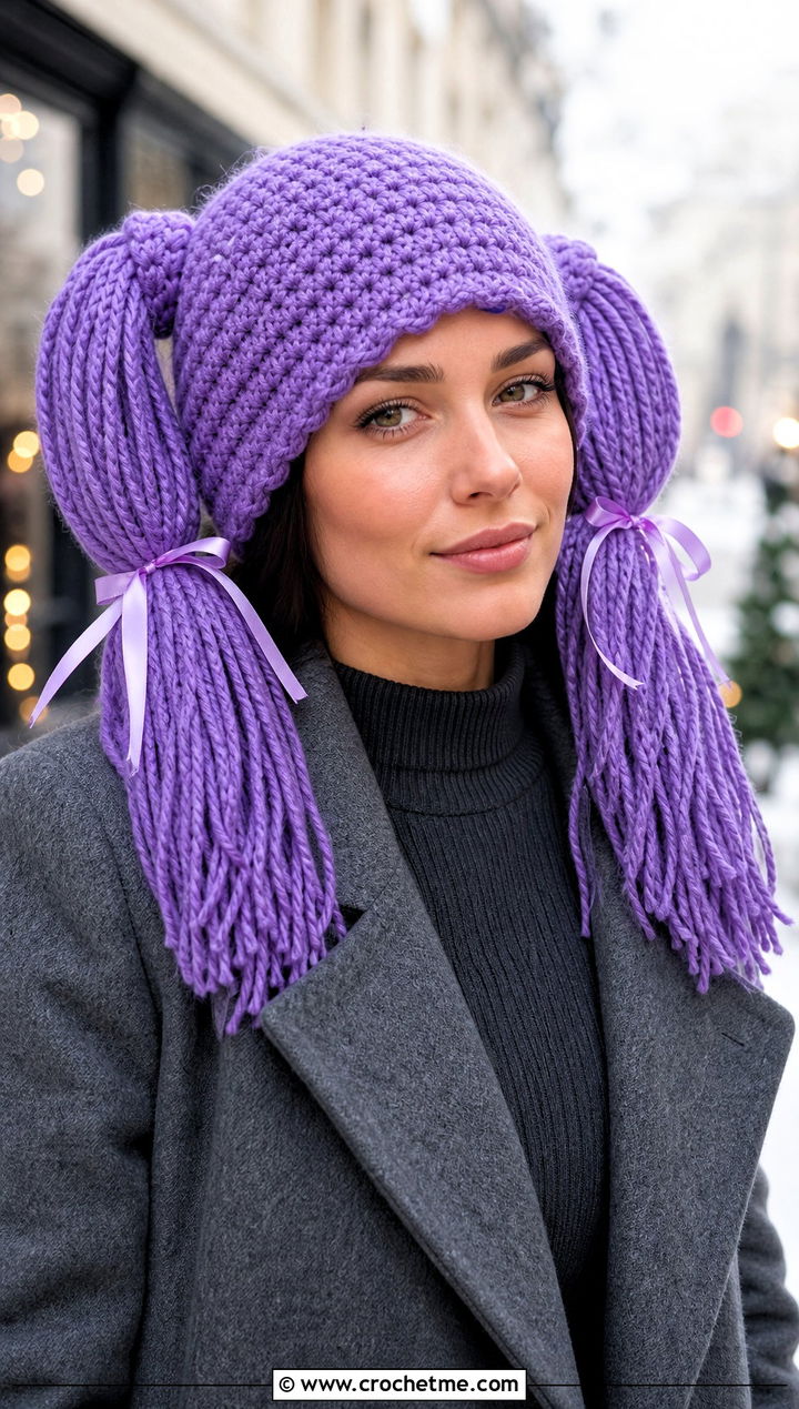 Double Ponytail Cabbage Patch Crochet Hat With Sweater Dress - 25 Cabbage Patch Crochet Hat outfit ideas