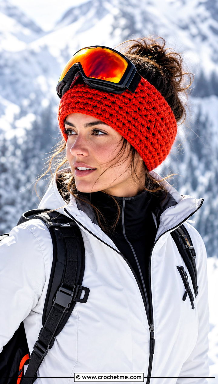 Double Thick Bulky Crochet Ear Warmer With Ski Jacket - 25 Bulky Crochet Ear Warmer outfit ideas