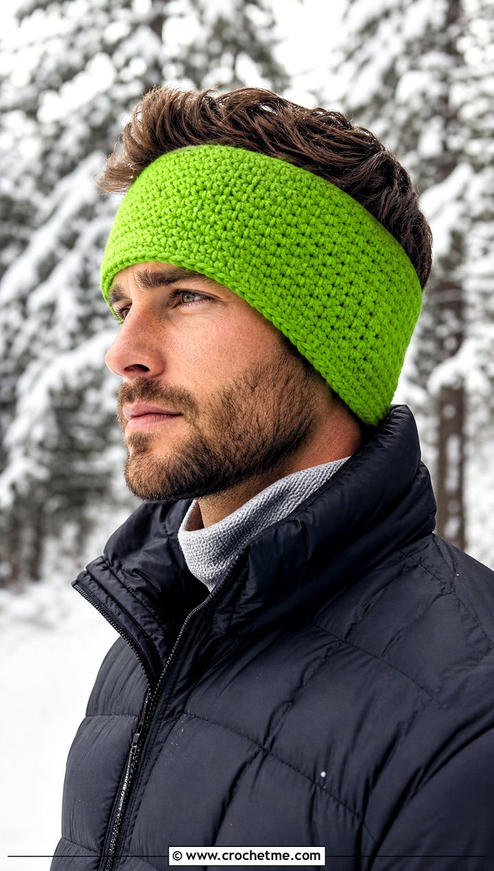 Double Thick Crochet Ear Warmer With Puffer Jacket And Snow Boots - 15 Crochet Headband For Men outfit ideas