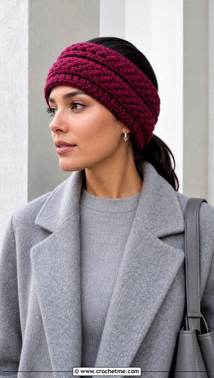 Double Thick Crochet Headband Ear Warmer With Monochrome Layers - 20 Crochet Headband Ear Warmer outfit ideas