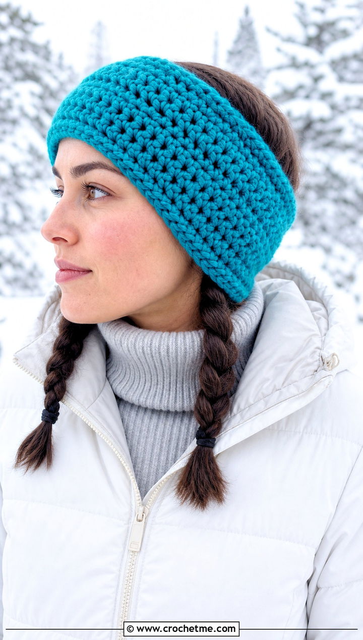 Double Thick Ear Warmer With Puffer Coat - 25 Easy Crocheted Headbands Ear Warmers outfit ideas