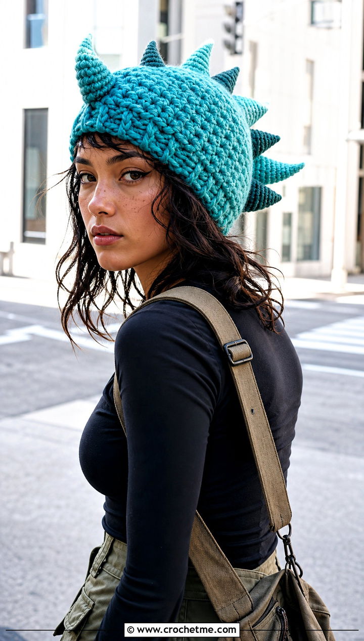 Dragon Horned Beanie With Cargo Maxi Skirt - 20 Crochet Horned Beanie outfit ideas