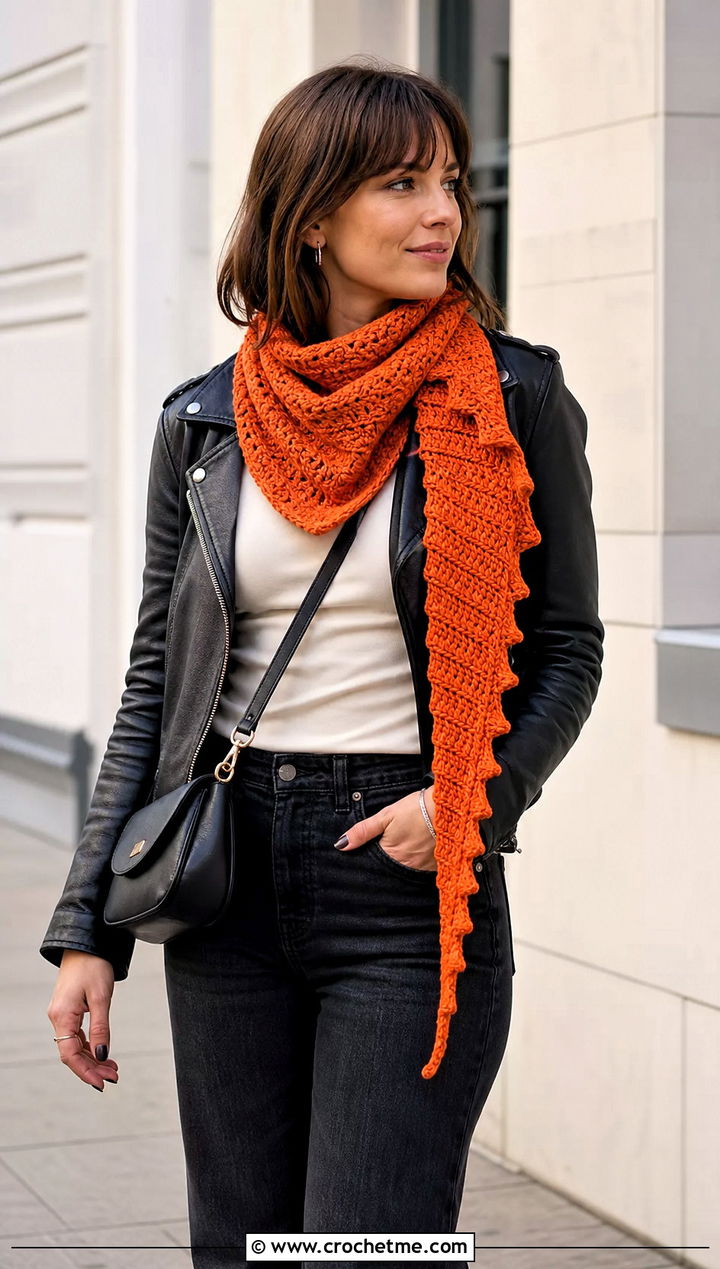 Dragon Tail Bandana Crochet Scarf With Moto Jacket - 20 Bandana Crochet Scarf outfit ideas