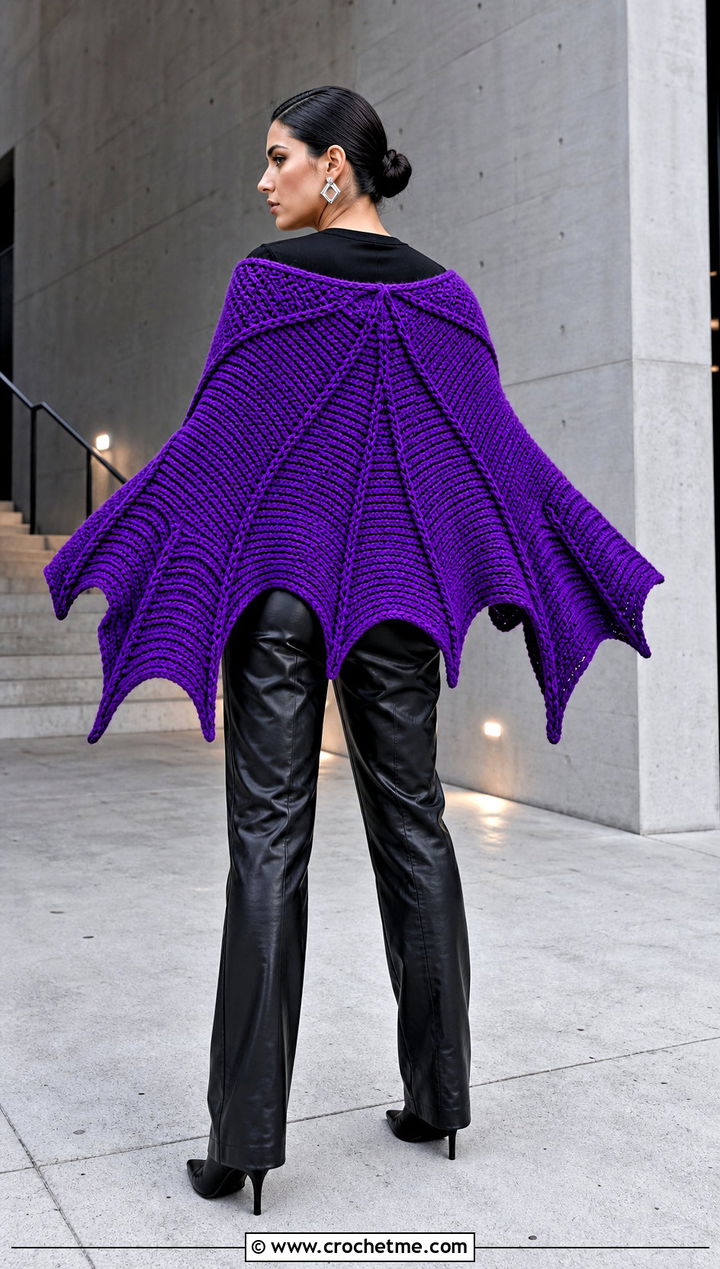 Dragon Wing Shawl With Leather Pants - 30 Crochet Wing Shawl outfit ideas