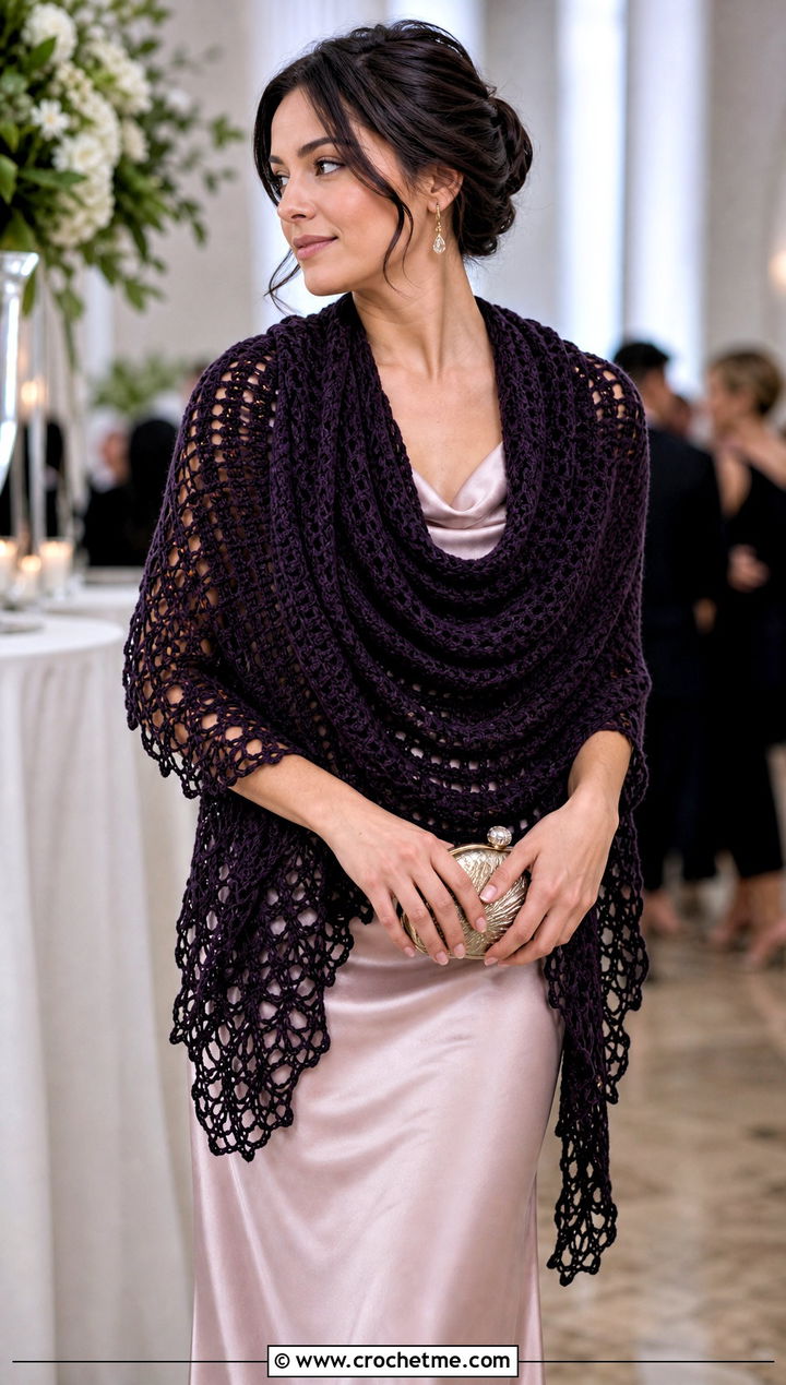 Draped Cowl Crochet Katniss Shawl With Slip Dress - 20 Crochet Katniss Shawl outfit ideas