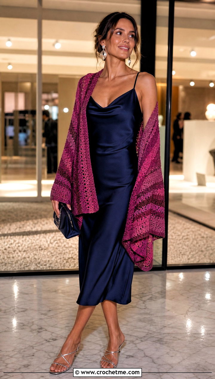 Draped Riverbed Crochet Cardigan With Slip Dress - 25 riverbed crochet cardigan outfit ideas
