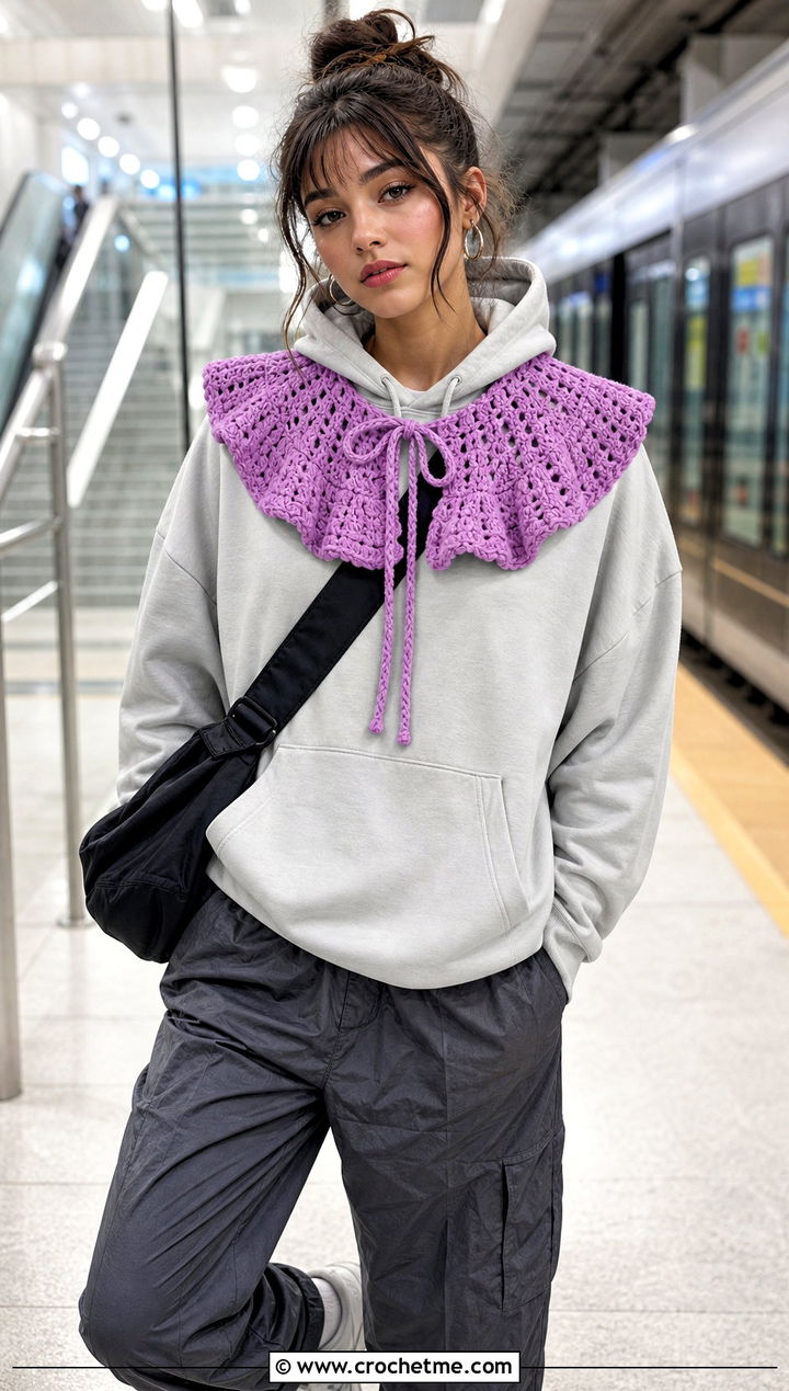 Drawstring Clown Crochet Ruffle Collar With Hoodie - 25 Clown Crochet Ruffle Collar outfit ideas