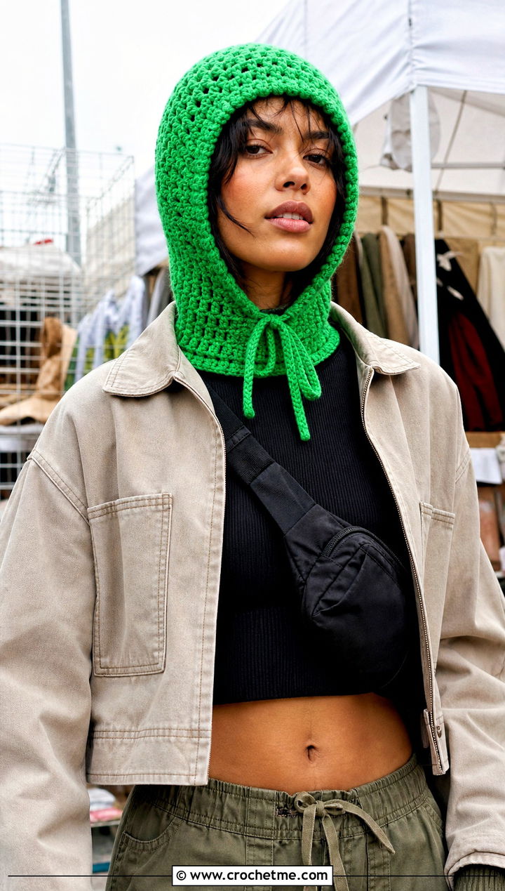 Drawstring Crochet Balaclava With Cargo Pants - 25 easy crochet balaclava outfit ideas