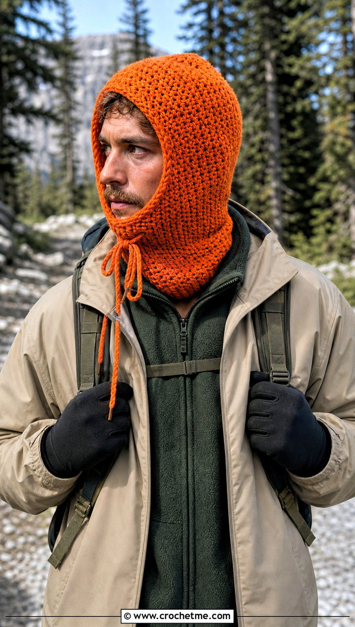 Drawstring Crochet Balaclava With Hiking Outfit - 30 crochet balaclava for men outfit ideas