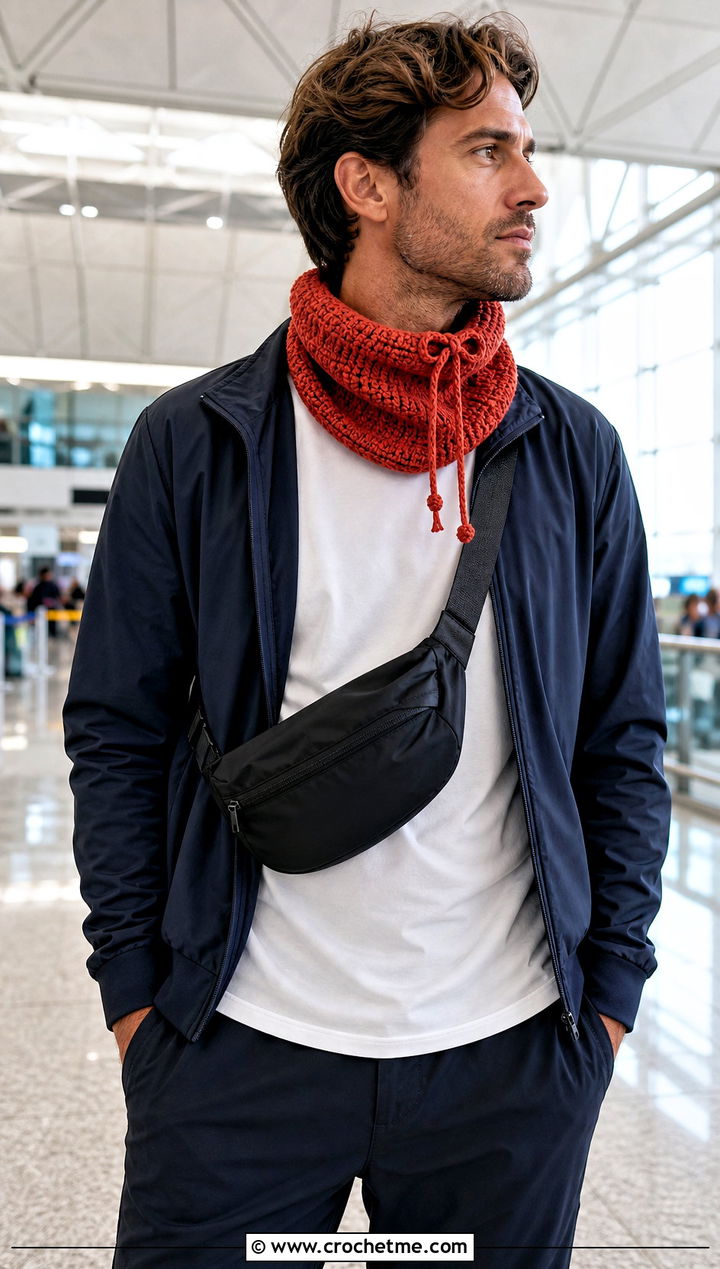 Drawstring Crochet Cowl With Track Jacket - 25 Men Crochet Cowl outfit ideas