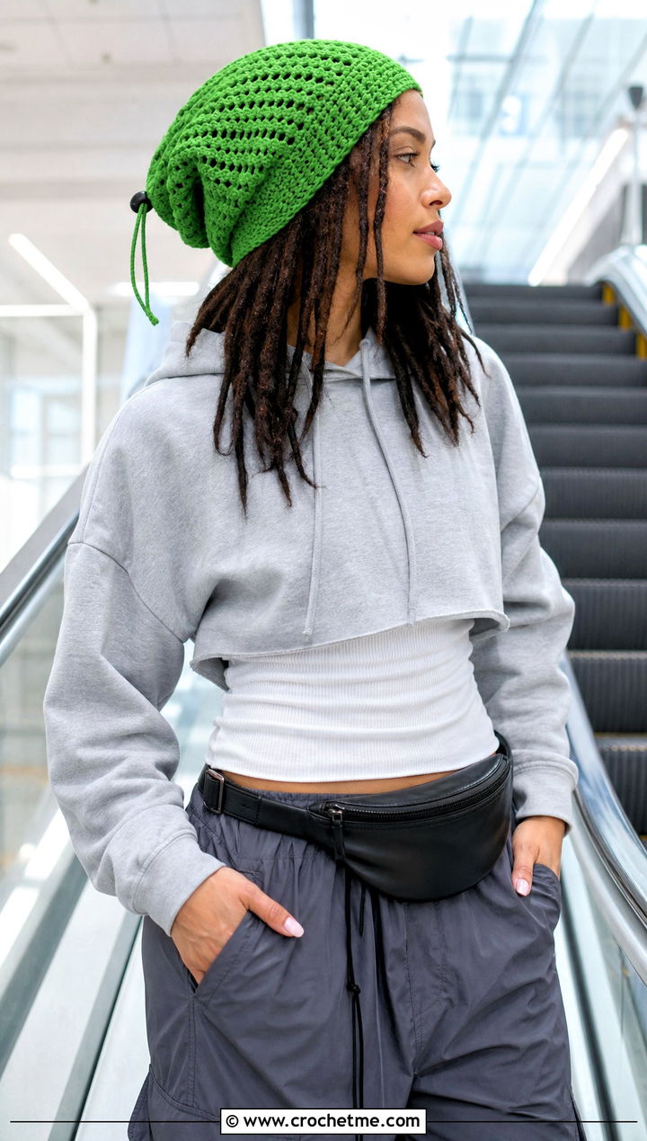 Drawstring Crochet Dread Cap With Hoodie And Parachute Pants - 20 Crochet Dread Cap outfit ideas