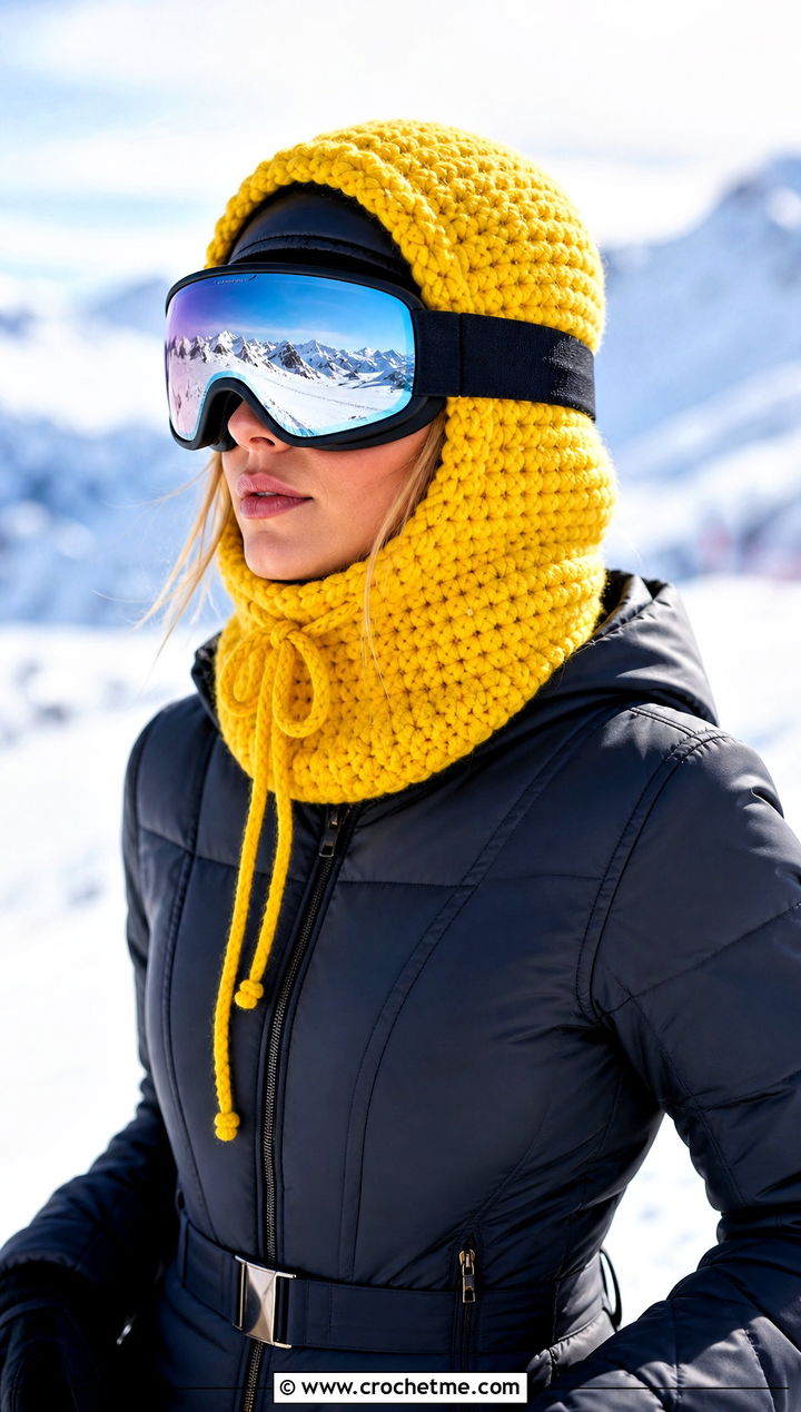 Drawstring Crochet Ski Helmet Balaclava With Puffer Ski Suit - 15 crochet ski helmet balaclava outfit ideas