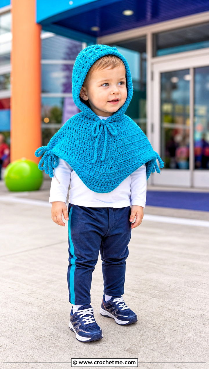 Drawstring Hood Crochet Carseat Poncho With Track Pants - 25 Crochet Carseat Poncho outfit ideas