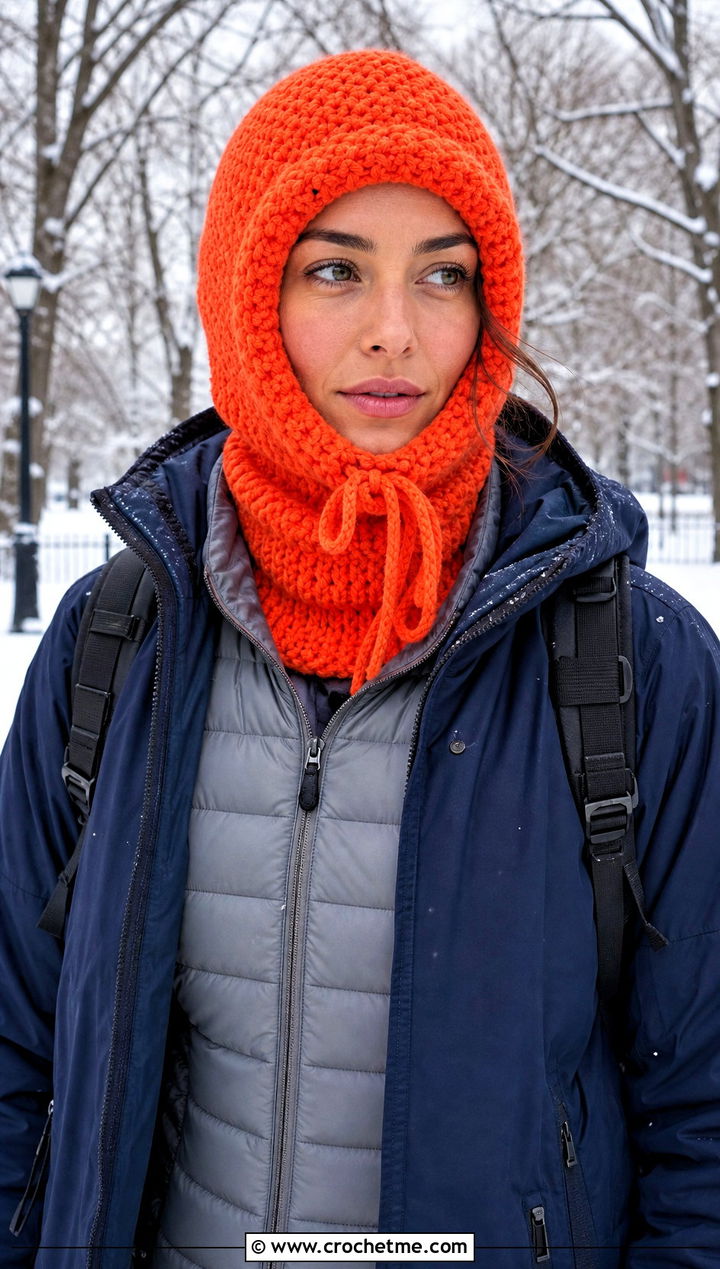 Drawstring Hooded Crochet Balaclava With Parka - 30 hooded crochet balaclava outfit ideas