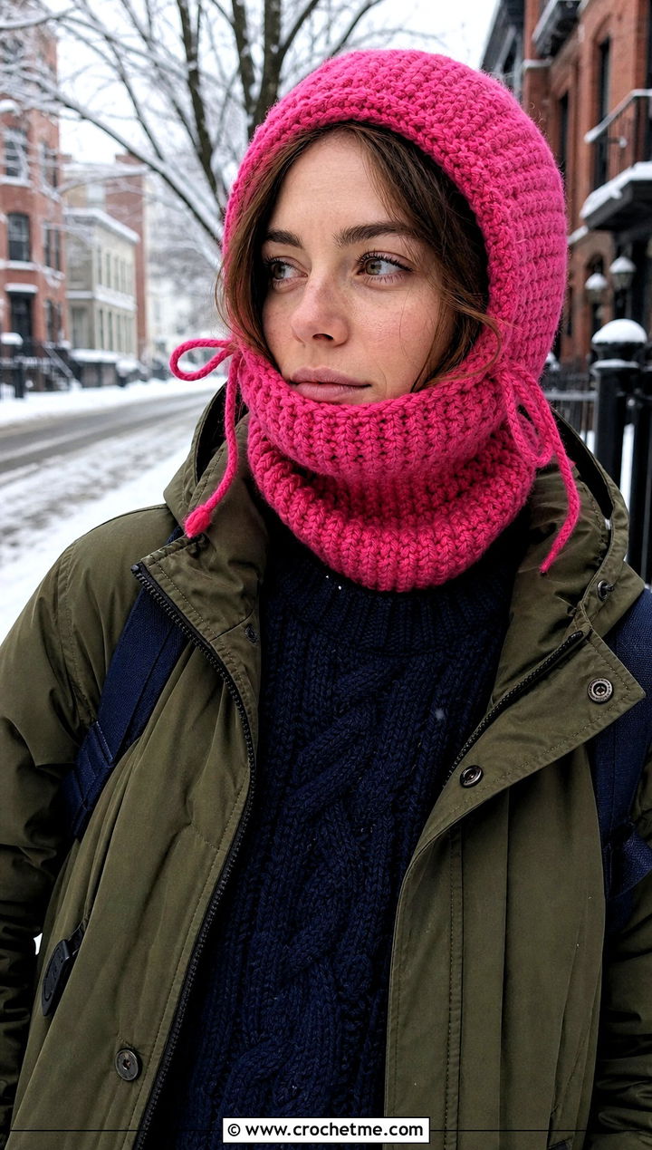 Drawstring Pink Crochet Balaclava With Parka - 25 Pink Crochet Balaclava outfit ideas