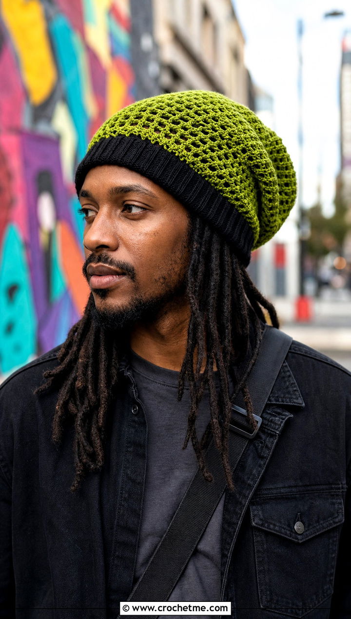 Dreadlock Slouch Crochet Beanie With Utility Outfit - 20 Mens Slouch Crochet Beanie outfit ideas