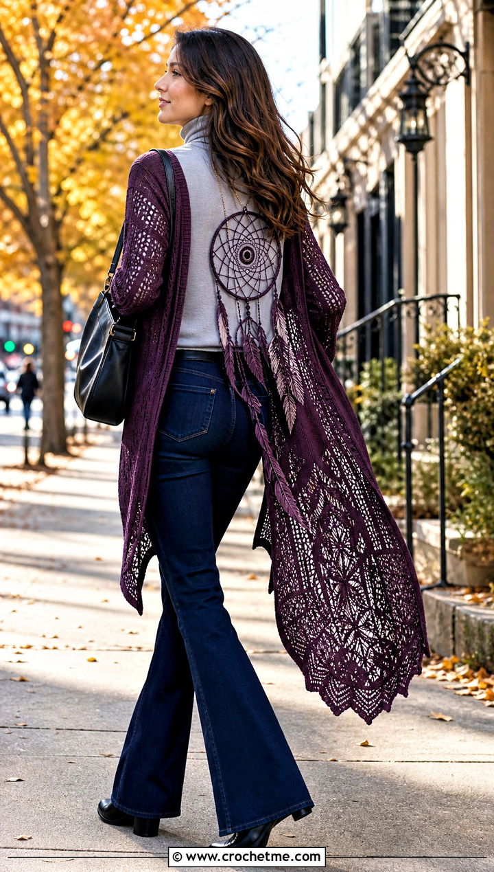 Dream Catcher Duster Cardigan With Flared Jeans - 25 dream catcher crochet cardigan outfit ideas