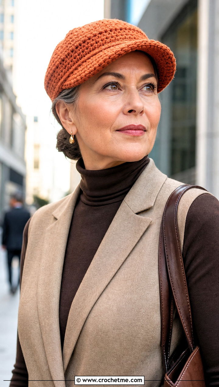 Driving Crochet Scally Cap With Turtleneck And Wide Leg Pants - 25 Crochet Scally Cap outfit ideas