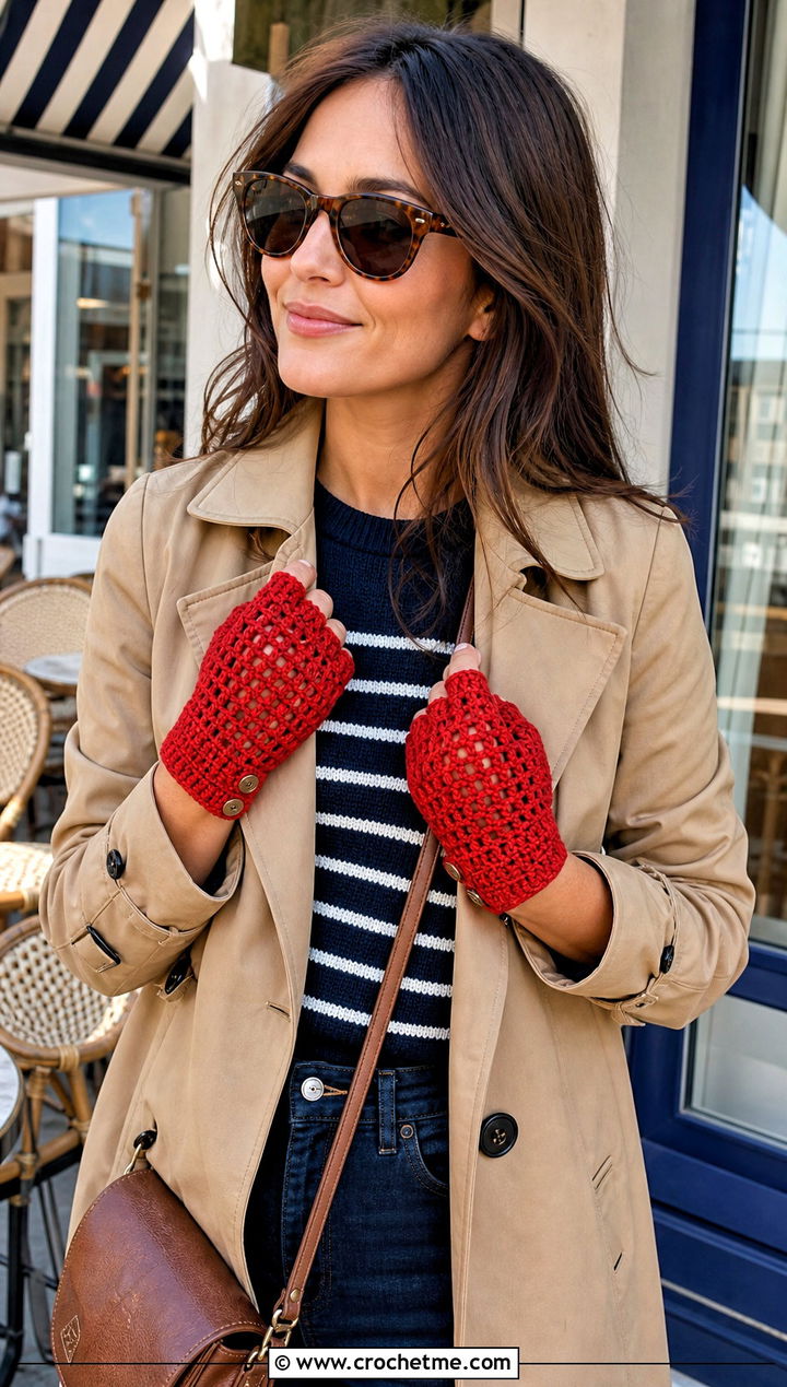 Driving Style Fingerless Crochet Gloves With A Car Coat - 25 Vintage Crochet Gloves outfit ideas