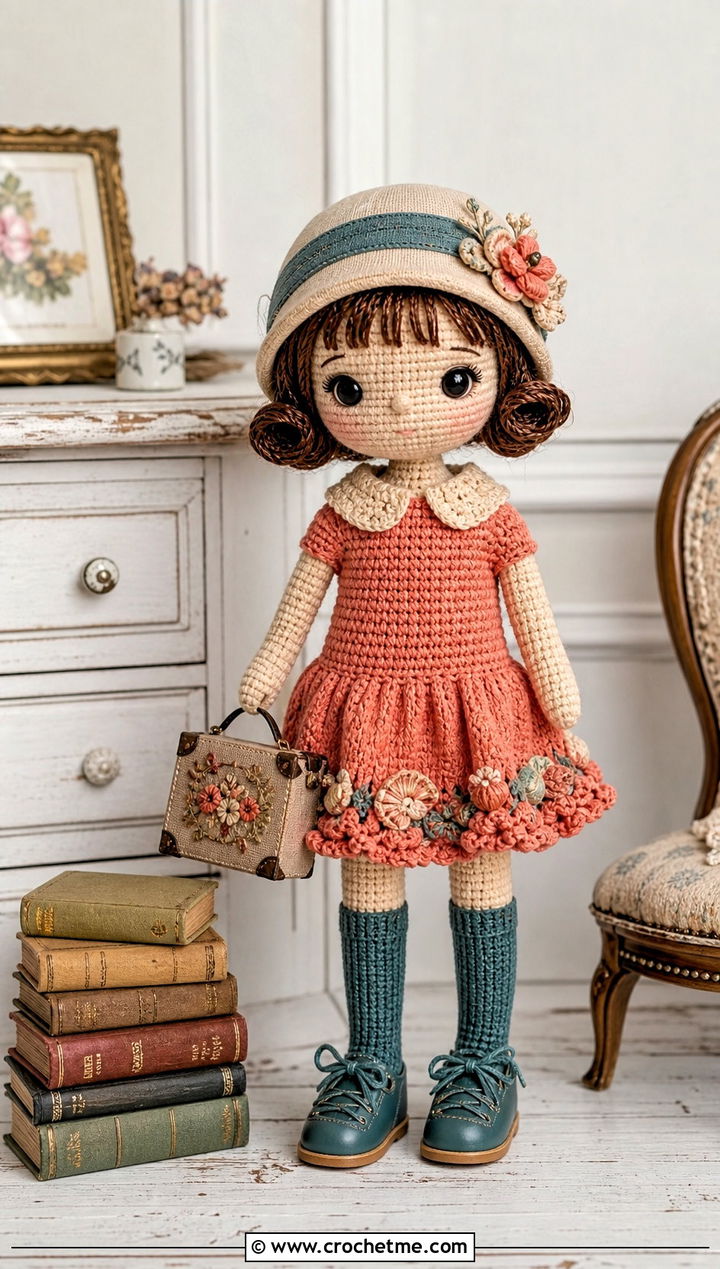 Drop Waist Crochet Doll Dress With Oxford Shoes - 25 amigurumi crochet doll dress outfit ideas