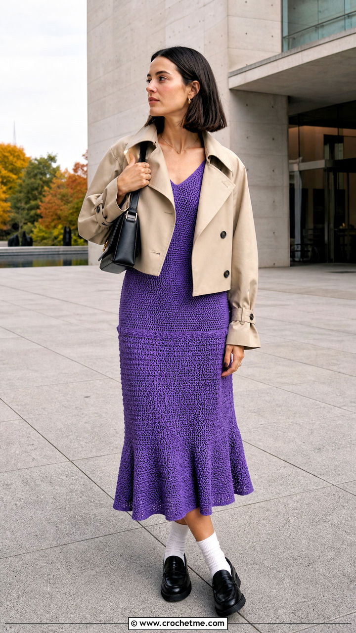Drop Waist Crochet Dress With Loafers - 35 easy crochet dress outfit ideas