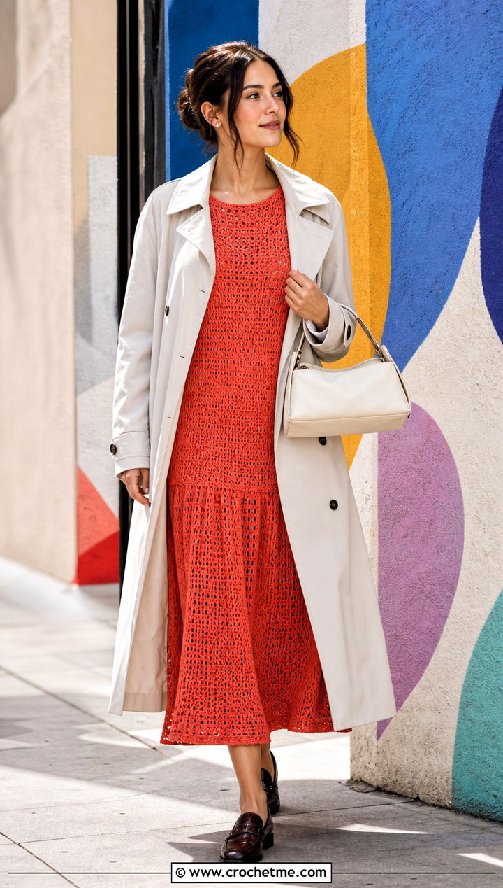 Drop Waist Crochet Dress With Loafers - 30 crochet fancy dress outfit ideas