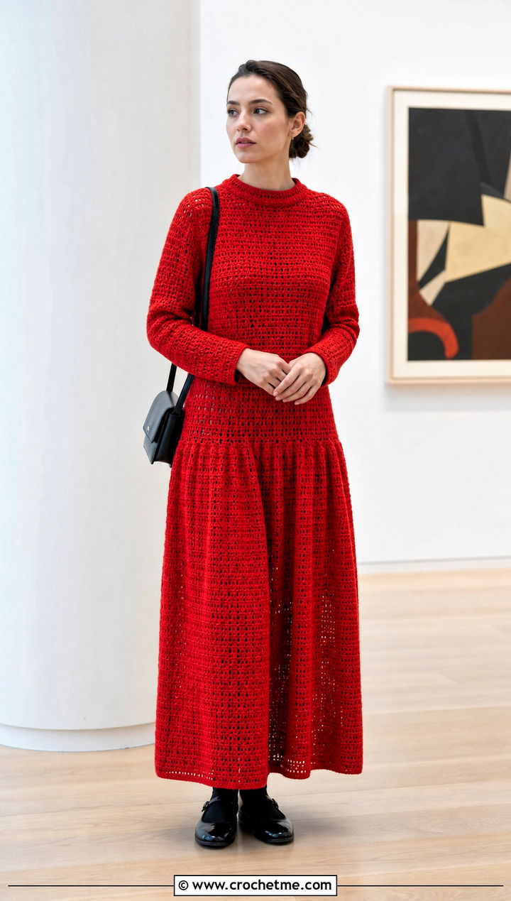 Drop Waist Crochet Dress With Mary Jane Flats - 30 modest crochet dress outfit ideas