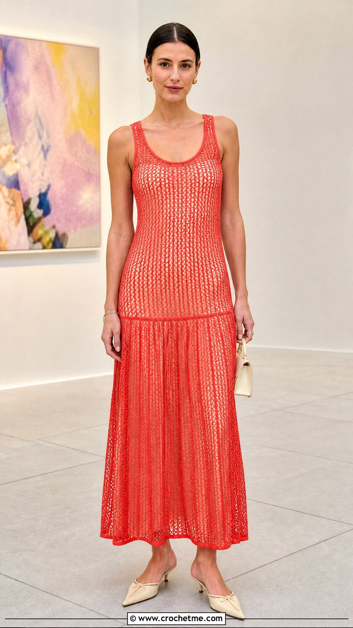 Drop Waist Crochet Mesh Dress With Kitten Heels - 35 crochet mesh dress outfit ideas
