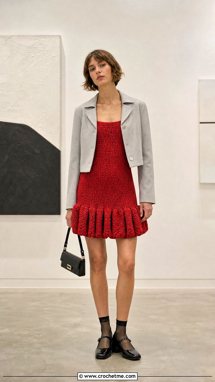 Drop Waist Crochet Ruffle Dress With Mary Jane Shoes - 35 crochet ruffle dress outfit ideas