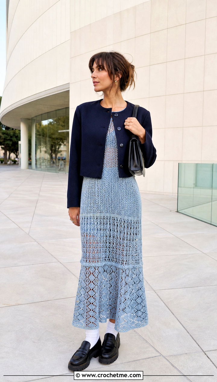 Drop Waist Crochet Thread Dress With Loafers - 25 Crochet Thread Dress outfit ideas