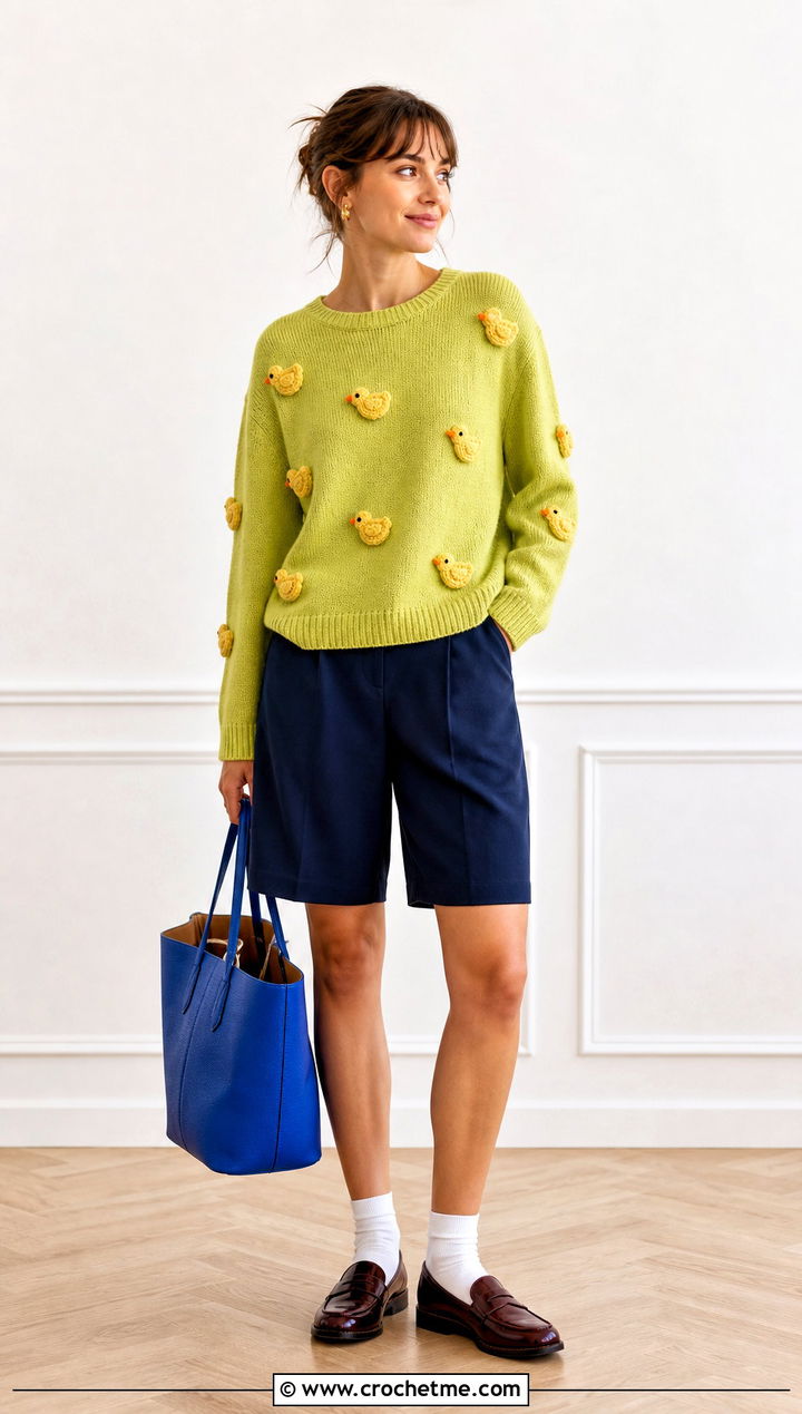 Duck Amigurumi Sweater With Bermuda Shorts - 30 amigurumi sweater outfit ideas