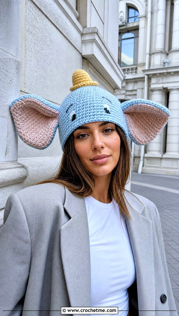 Dumbo Ear Hat With Oversized Blazer - 30 disney crochet hat outfit ideas