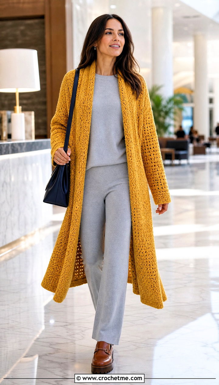 Duster Blanket Crochet Cardigan With Knit Pants - 25 blanket crochet cardigan outfit ideas