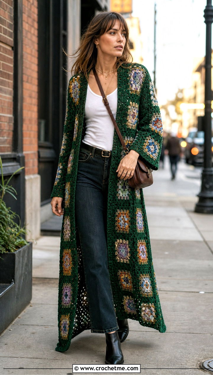 Duster Cotton Granny Square Cardigan With Tank And Jeans - 25 cotton granny square cardigan outfit ideas