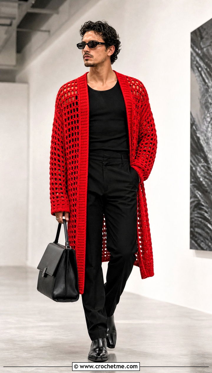 Duster Crochet Cardigan With Minimal Black Outfit - 30 crochet man cardigan outfit ideas