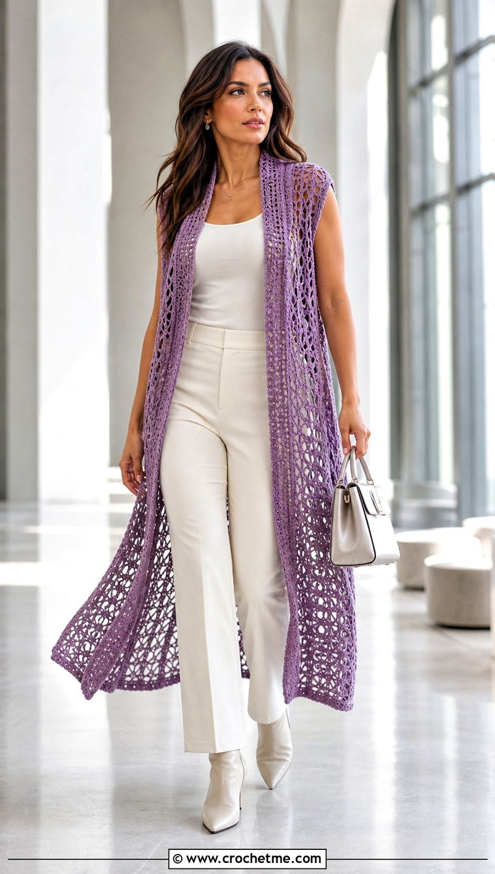 Duster Crochet Vest With Monochrome Basics - 35 crochet vest ideas