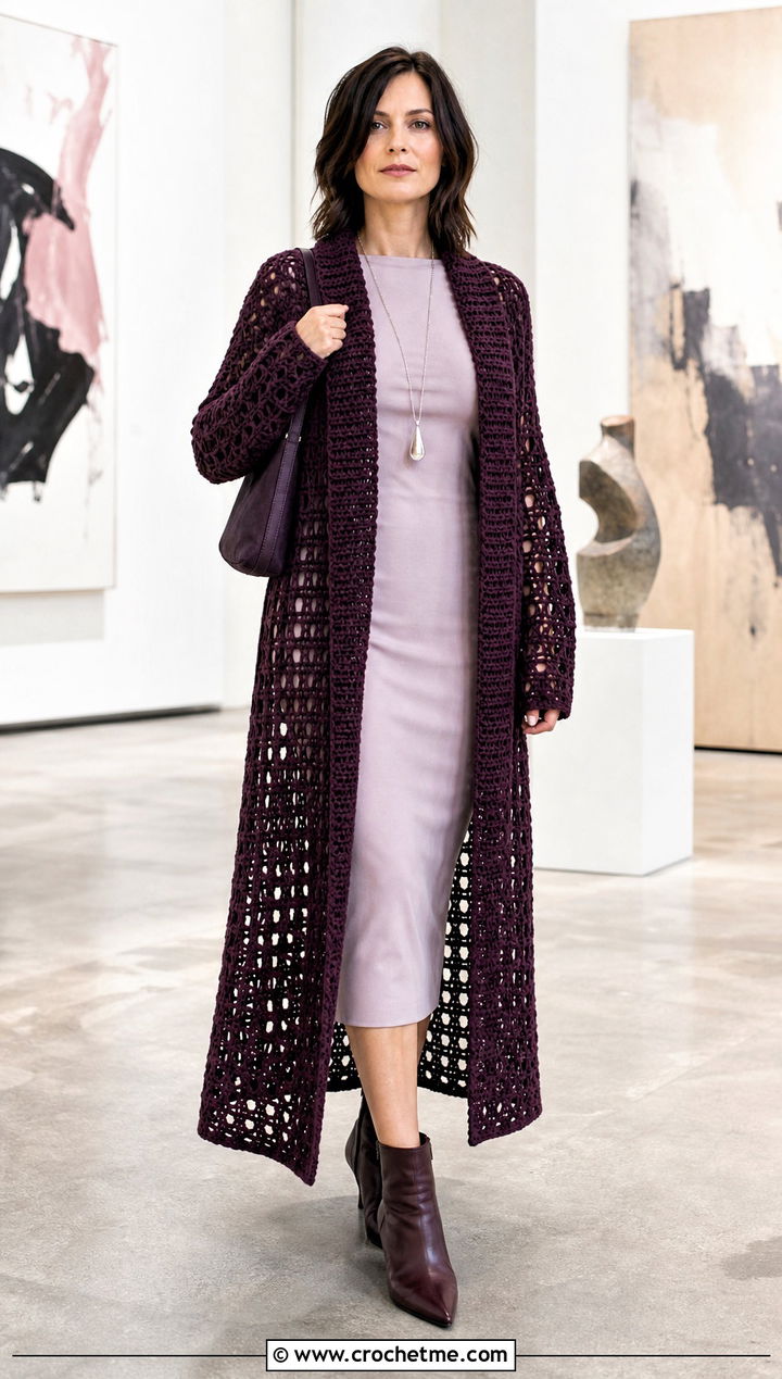 Duster Double Crochet Cardigan With Column Dress - 25 Double Crochet Cardigan outfit ideas