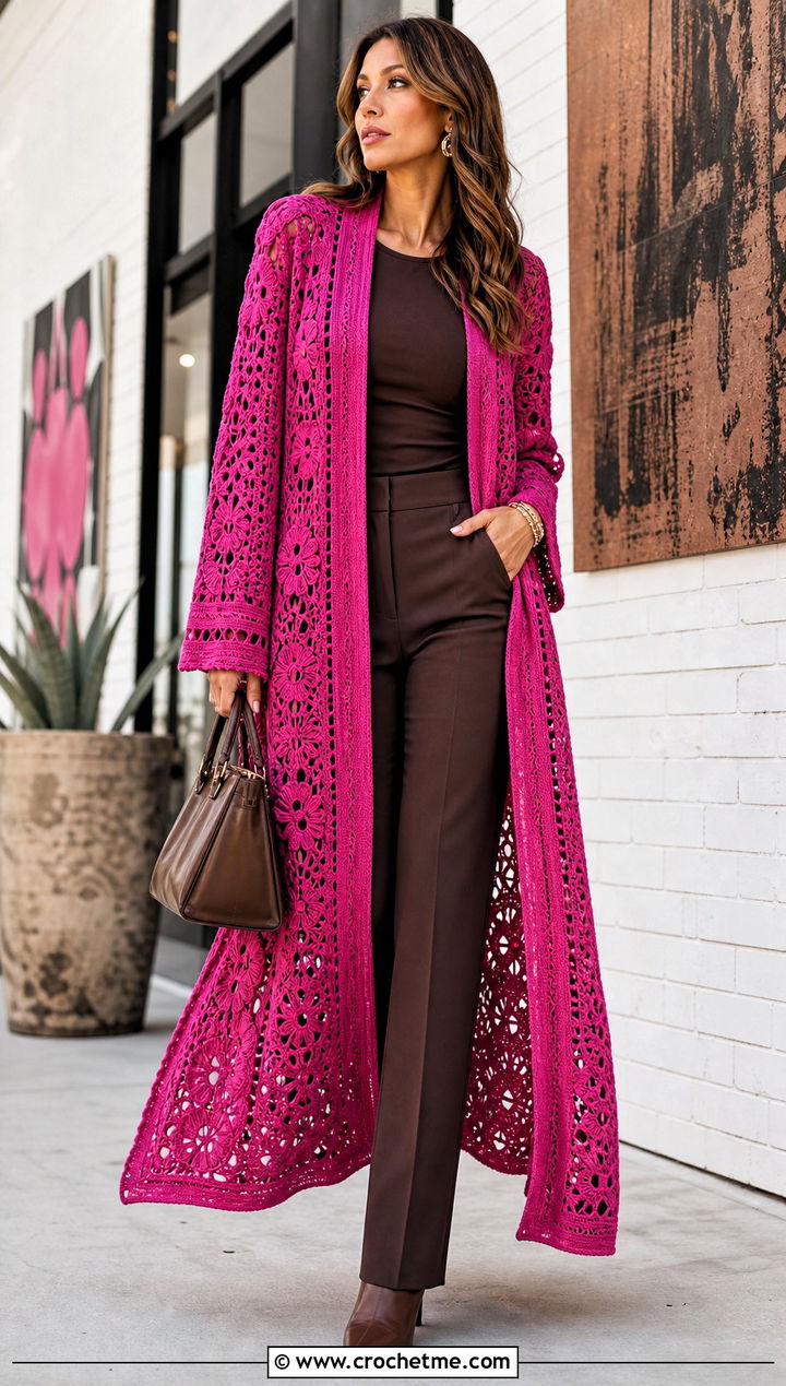 Duster Folklore Crochet Cardigan With Monochrome Outfit - 30 folklore crochet cardigan outfit ideas