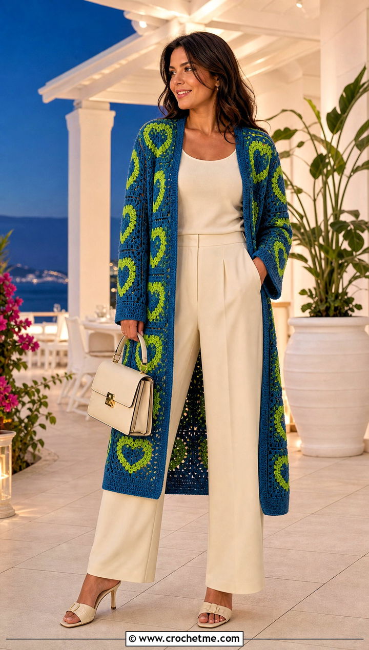 Duster Heart Granny Square Cardigan With Ivory Matching Set - 35 Heart Granny Square Cardigan outfit ideas